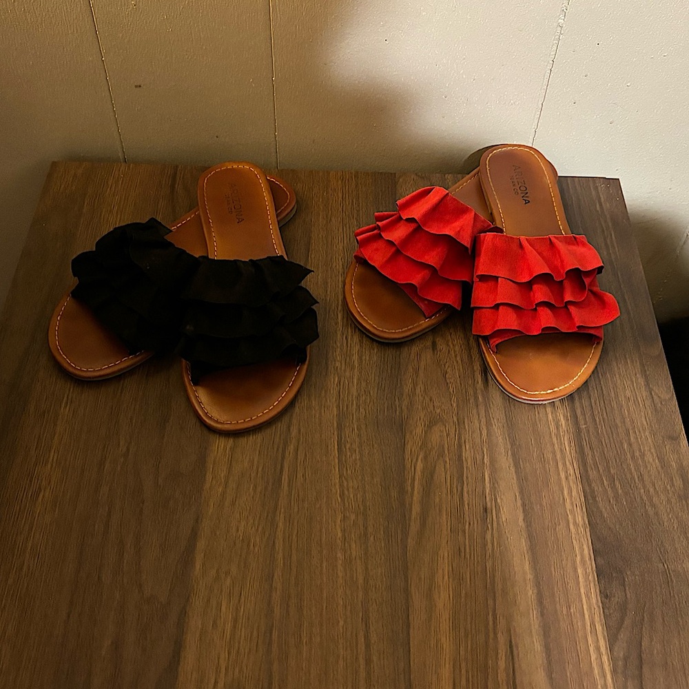 Arizona Jean suede ruffle slides2 pairs both size 8